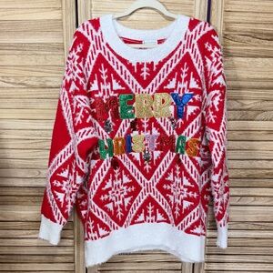 Jolly Sweaters Holiday Festive Red Merry Christmas Sweater New Without Tags XXL